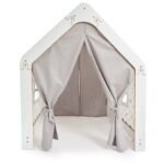 Maison de Jeu Enfant en Bois Blanc avec Tente Tissu - Cabane Montessori Jaune et Gris - Lit Cabane Tipi Enfant Cozy Kids | Chambre Montessori Bois Naturel