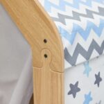 Maison de Jeu Enfant en Bois Naturel avec Tente Tissu Bleu et Gris – Cabane Montessori Étoiles - Lit Cabane Tipi Enfant Cozy Kids | Chambre Montessori Bois Naturel