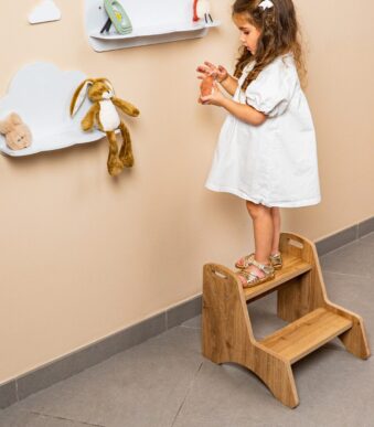 Marchepied Montessori 2 Marches en Bois Naturel | Autonomie Enfant - Marchepied Évolutif Montessori Cozy Kids | Autonomie Enfant Bois Naturel