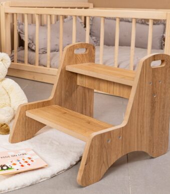 Marchepied Montessori 2 Marches en Bois Naturel | Autonomie Enfant - Marchepied Évolutif Montessori Cozy Kids | Autonomie Enfant Bois Naturel
