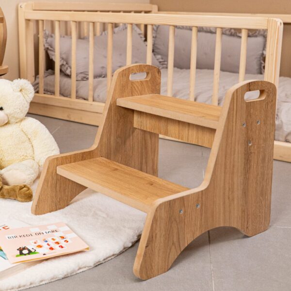 Marchepied Montessori 2 Marches en Bois Naturel | Autonomie Enfant - Marchepied Évolutif Montessori Cozy Kids | Autonomie Enfant Bois Naturel