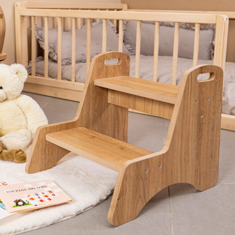 Marchepied Montessori 2 Marches en Bois Naturel | Autonomie Enfant - Marchepied Évolutif Montessori Cozy Kids | Autonomie Enfant Bois Naturel