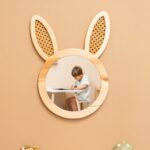 Miroir Décoratif Lapin en Bois Naturel avec Détails Cannage - Miroir Décoratif Enfant Cozy Kids | Décoration Chambre Bois Naturel