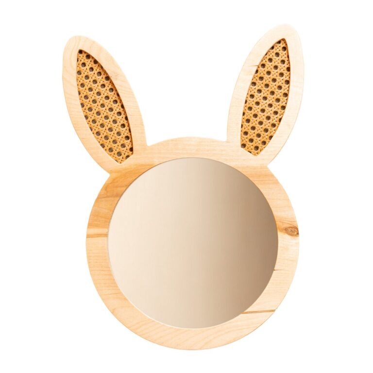 Miroir Décoratif Lapin en Bois Naturel avec Détails Cannage - Miroir Décoratif Enfant Cozy Kids | Décoration Chambre Bois Naturel