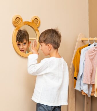 Miroir Décoratif Ours en Bois Naturel pour Chambre Enfant - Miroir Décoratif Enfant Cozy Kids | Décoration Chambre Bois Naturel