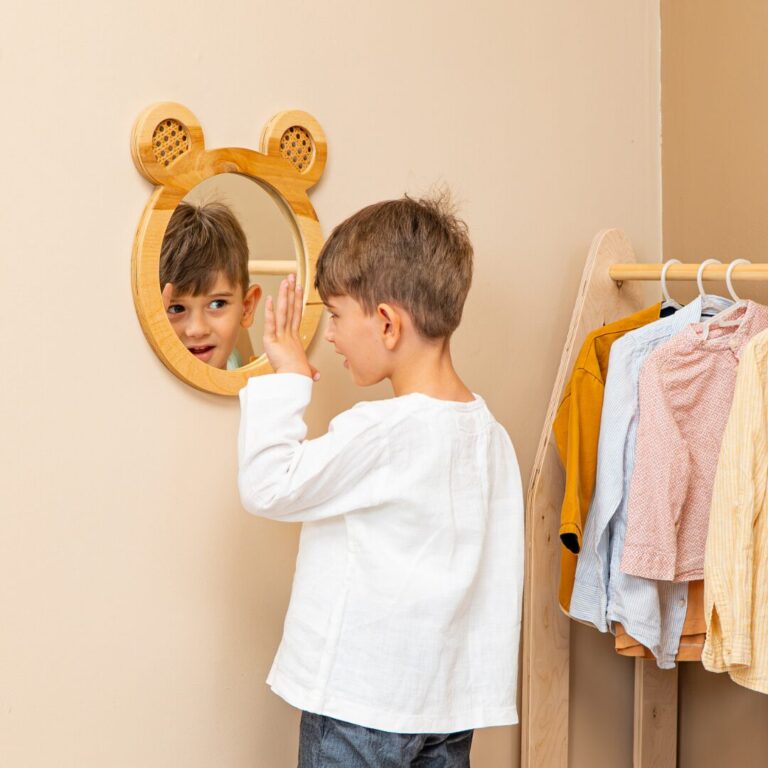 Miroir Décoratif Ours en Bois Naturel pour Chambre Enfant - Miroir Décoratif Enfant Cozy Kids | Décoration Chambre Bois Naturel
