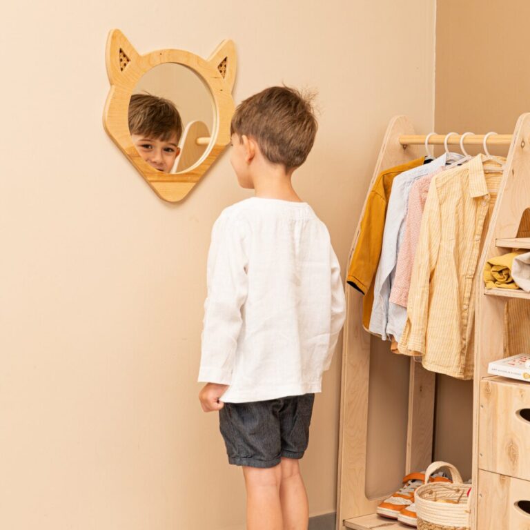 Miroir Décoratif Renard en Bois Naturel avec Détails Cannage - Miroir Décoratif Enfant Cozy Kids | Décoration Chambre Bois Naturel
