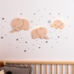 Veilleuses Murales LED Famille Éléphants en Bois Peint à la Main | Maman Papa Bébé - Veilleuse LED Bébé Cozy Kids | Nuage ou Ours en Bois Naturel