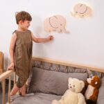 Veilleuses Murales LED Famille Éléphants en Bois Peint à la Main | Maman Papa Bébé - Veilleuse LED Bébé Cozy Kids | Nuage ou Ours en Bois Naturel