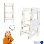 Tour d'Apprentissage Montessori en Bois Blanc Complet – Marchepied Évolutif Réglable 2-6 Ans - Tour d'Apprentissage Montessori Cozy Kids | Autonomie Enfant 2-6 Ans Bois Naturel