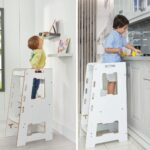 Tour d'Apprentissage Montessori en Bois Blanc Complet – Marchepied Évolutif Réglable 2-6 Ans - Tour d'Apprentissage Montessori Cozy Kids | Autonomie Enfant 2-6 Ans Bois Naturel
