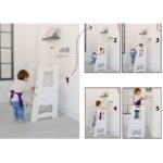 Tour d'Apprentissage Montessori en Bois Blanc Complet – Marchepied Évolutif Réglable 2-6 Ans - Tour d'Apprentissage Montessori Cozy Kids | Autonomie Enfant 2-6 Ans Bois Naturel