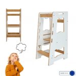 Tour d'Apprentissage Montessori en Bois Blanc et Naturel – Marchepied Évolutif Réglable 2-6 Ans - Tour d'Apprentissage Montessori Cozy Kids | Autonomie Enfant 2-6 Ans Bois Naturel