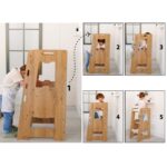 Tour d'Apprentissage Montessori en Bois Naturel avec Plateformes Blanches – Marchepied Évolutif 2-6 Ans - Tour d'Apprentissage Montessori Cozy Kids | Autonomie Enfant 2-6 Ans Bois Naturel