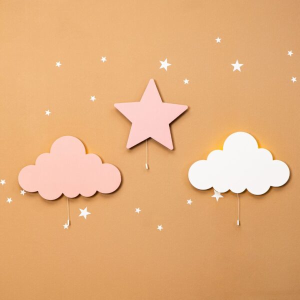 Veilleuse Étoile LED Murale Rose En Bois Naturel (5) - Veilleuse LED Bébé Cozy Kids | Nuage ou Ours en Bois Naturel
