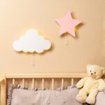 Veilleuse Étoile LED Murale Rose en Bois Naturel - Lampe Décorative Enfant - Veilleuse LED Bébé Cozy Kids | Nuage ou Ours en Bois Naturel