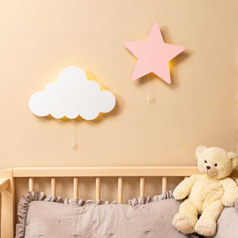 Veilleuse Étoile LED Murale Rose en Bois Naturel - Lampe Décorative Enfant - Veilleuse LED Bébé Cozy Kids | Nuage ou Ours en Bois Naturel