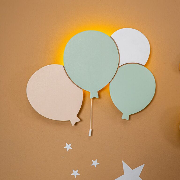 Veilleuse Murale LED 3 Ballons en Bois Peints à la Main | Lampe Décorative Enfant à Piles - Veilleuse LED Bébé Cozy Kids | Nuage ou Ours en Bois Naturel