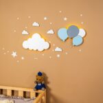 Veilleuse Murale LED 3 Ballons en Bois Peints à la Main | Lampe Décorative Enfant à Piles - Veilleuse LED Bébé Cozy Kids | Nuage ou Ours en Bois Naturel