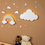 Veilleuse Murale LED Arc En Ciel Avec Nuages En Bois Peint à La Main (3) - Veilleuse LED Bébé Cozy Kids | Nuage ou Ours en Bois Naturel