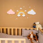 Veilleuse Murale LED Arc-en-Ciel avec Nuages en Bois Peint à la Main | 4 Couleurs Pastel - Veilleuse LED Bébé Cozy Kids | Nuage ou Ours en Bois Naturel