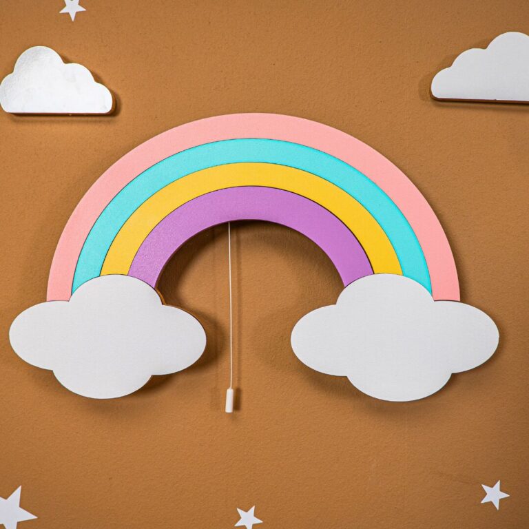 Veilleuse Murale LED Arc-en-Ciel avec Nuages en Bois Peint à la Main | 4 Couleurs Pastel - Veilleuse LED Bébé Cozy Kids | Nuage ou Ours en Bois Naturel
