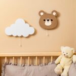 Veilleuse Murale LED Ours en Bois Peint à la Main | Design Kawaii - Veilleuse LED Bébé Cozy Kids | Nuage ou Ours en Bois Naturel