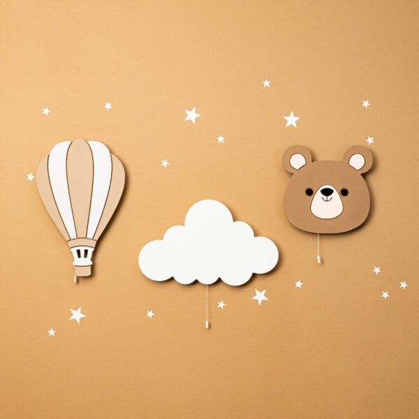 Veilleuse Murale LED Ours En Bois Peint à La Main Set - Veilleuse LED Bébé Cozy Kids | Nuage ou Ours en Bois Naturel