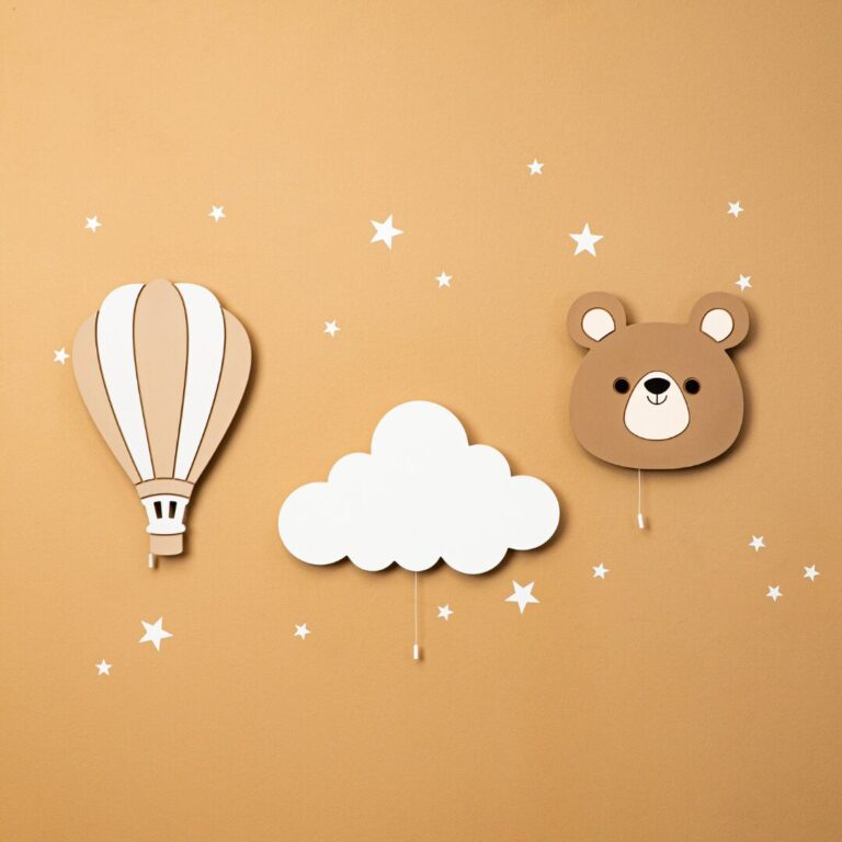 Veilleuse Murale LED Ours En Bois Peint à La Main Set - Veilleuse LED Bébé Cozy Kids | Nuage ou Ours en Bois Naturel
