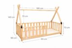 Lit Montessori Cabane Tipi en Bois Naturel avec Barrières – Image 7