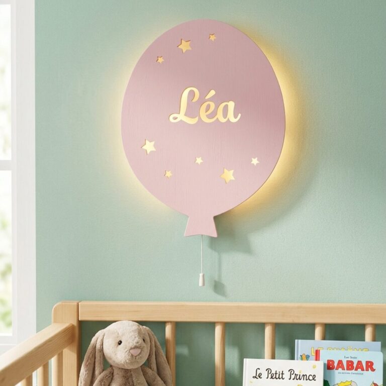 Veilleuse Ballon Personnalisée avec Prénom | Veilleuse Murale LED en Bois pour Chambre Bébé et Enfant