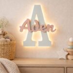Veilleuse Initiale Personnalisée avec Prénom LED en Bois | Lampe Murale Chambre Bébé et Enfant