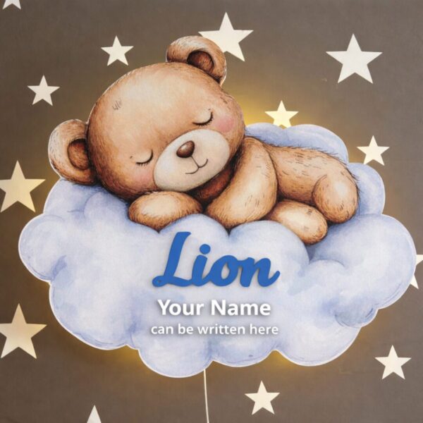 Veilleuse Murale Personnalisée Ours sur Nuage | Prénom Bébé