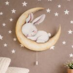 Veilleuse Murale Enfant Lapin Endormi sur la Lune | Chambre Bébé