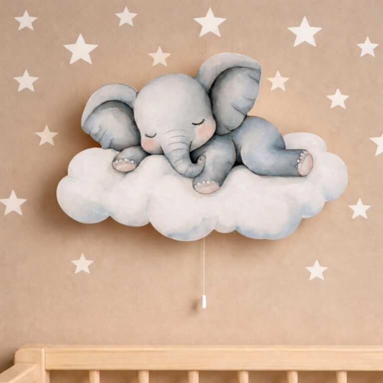Veilleuse Murale Enfant Éléphant Endormi sur Nuage | Lampe LED Bébé