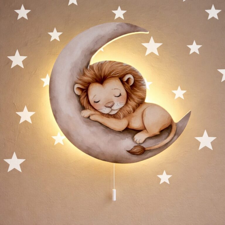 Veilleuse Murale Lion Lune LED | Chambre Bébé Enfant