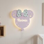 Veilleuse Murale Personnalisée avec Prénom LED en Bois | Lampe Chambre Bébé et Enfant avec Nœud | 36 cm