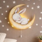Veilleuse Murale Enfant Lapin Endormi sur la Lune | Chambre Bébé
