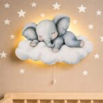 Veilleuse Murale Enfant Éléphant Endormi sur Nuage | Lampe LED Bébé