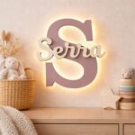 Veilleuse Initiale Personnalisée avec Prénom LED en Bois | Lampe Murale Chambre Bébé et Enfant