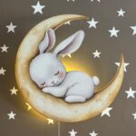 Veilleuse Murale Enfant Lapin Endormi sur la Lune | Chambre Bébé