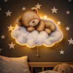 Veilleuse Murale Personnalisée Ours sur Nuage | Prénom Bébé