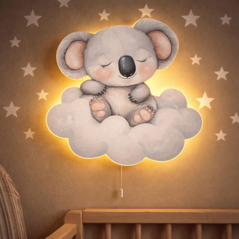 Veilleuse Murale Koala Endormi sur Nuage | Lampe LED Chambre Bébé