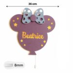 Veilleuse Murale Personnalisée avec Prénom LED en Bois | Lampe Chambre Bébé et Enfant avec Nœud | 36 cm