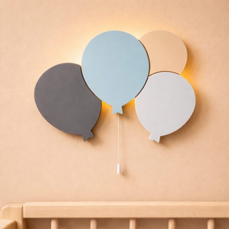 Veilleuse Murale 4 Ballons LED Bois | Décoration Chambre Bébé