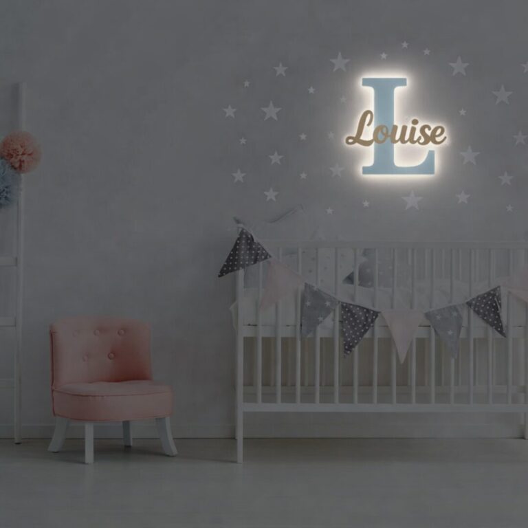 Veilleuse Initiale Personnalisée avec Prénom LED en Bois | Lampe Murale Chambre Bébé et Enfant