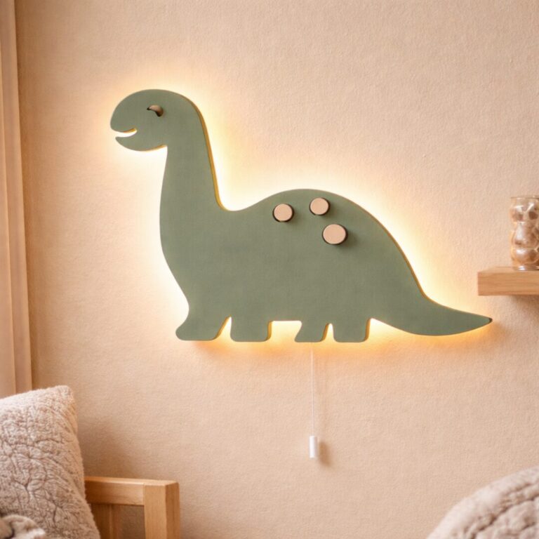Veilleuse Murale Dinosaure Bois LED Vert Sauge Chambre Enfant