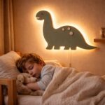 Veilleuse Murale Dinosaure Bois LED Vert Sauge Chambre Enfant