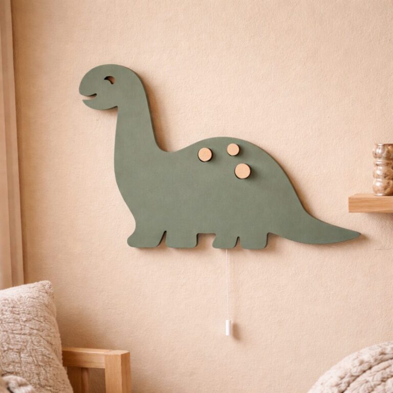 Veilleuse Murale Dinosaure Bois LED Vert Sauge Chambre Enfant