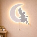 Veilleuse Murale Fée sur Lune LED Bois | Chambre Fille Magie